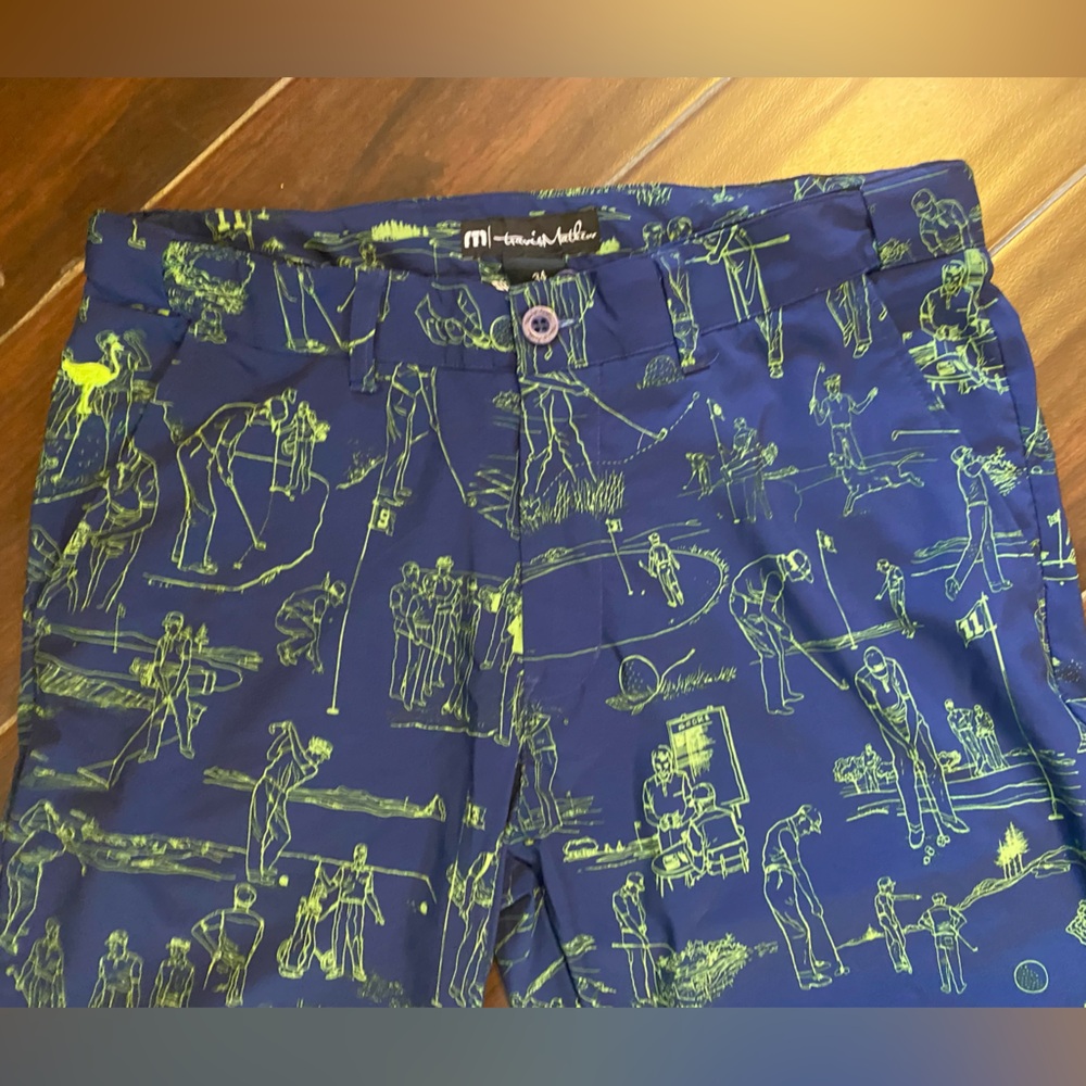 Travis Mathew Golf Pants Mens 34 Blue Neon Green‎ Excellent Golfer Sketch Print - Picture 3 of 7